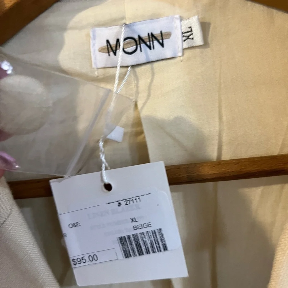 MONN Women's XL Blazer Beige Linen Cotton Brand New Career Jacket Office - Picture 8 of 10